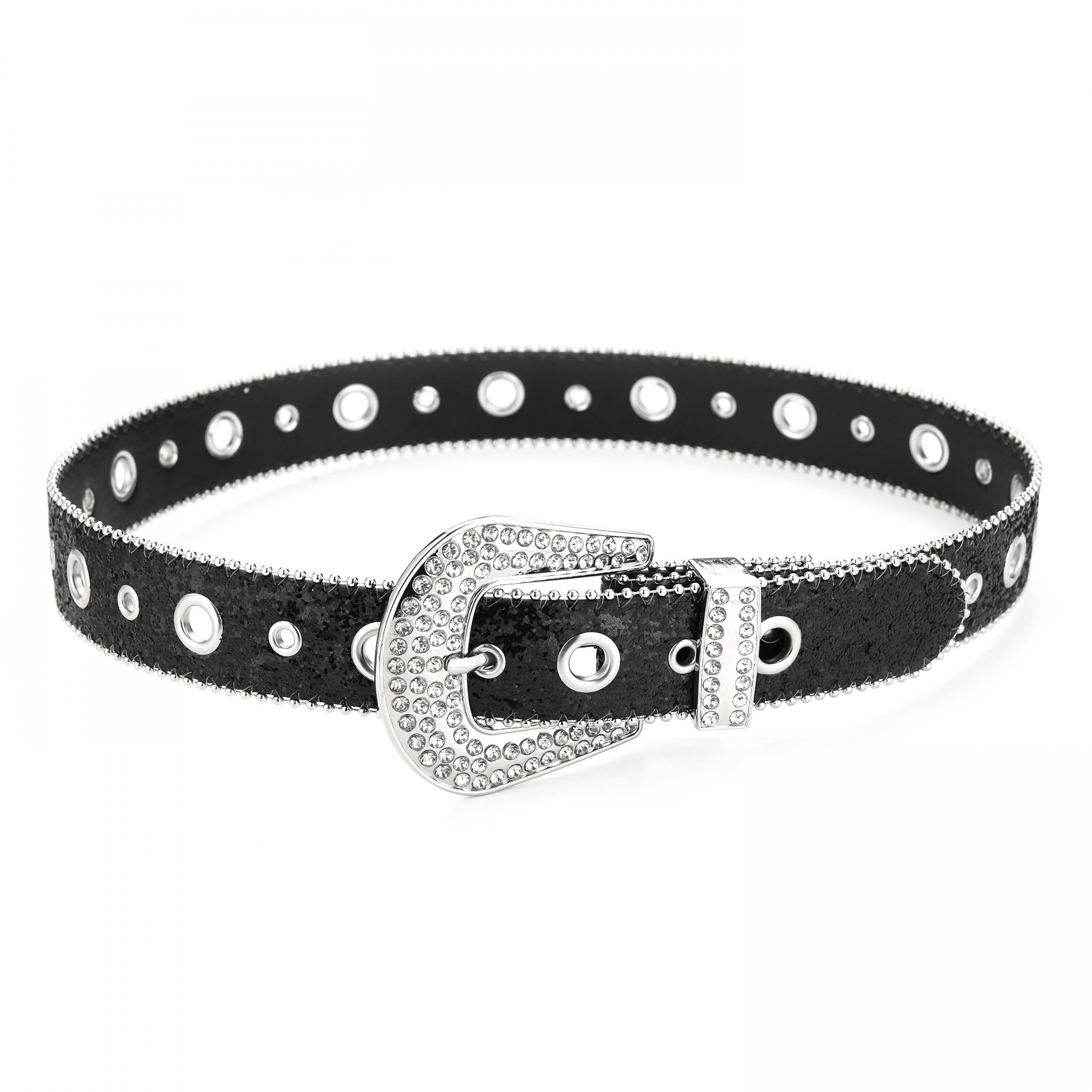 Y2K PU Belt Hollow Out Big Eyelet Rhinestone Belt