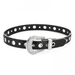 Y2K PU Belt Hollow Out Big Eyelet Rhinestone Belt