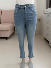High Stretch Skinny Jeans Faux Pearl Decor Slim Fit Split Denim Pants