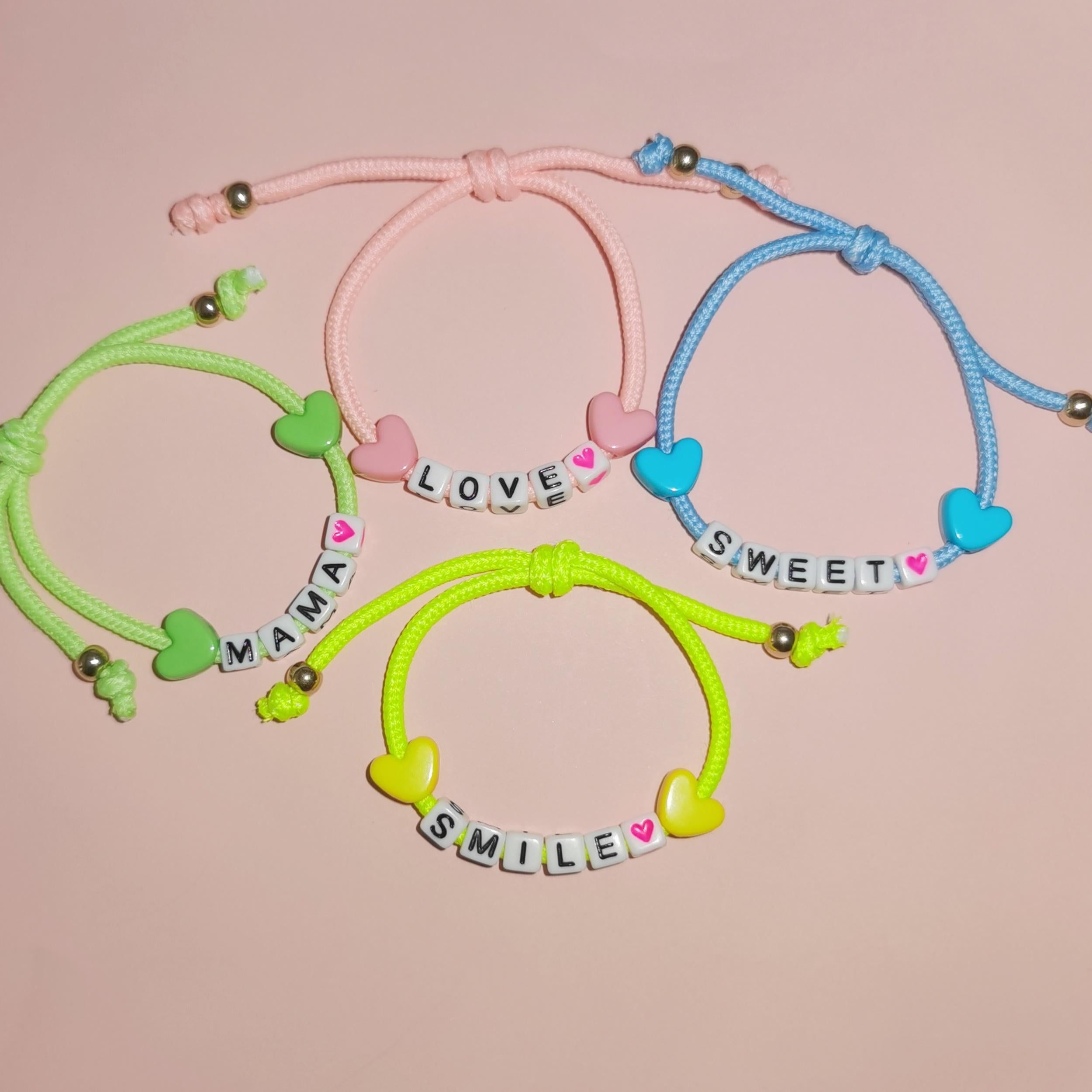 4pcs Girls Luminous Letter Beads Bracelet Adjustable Bracelet Kids Accessories