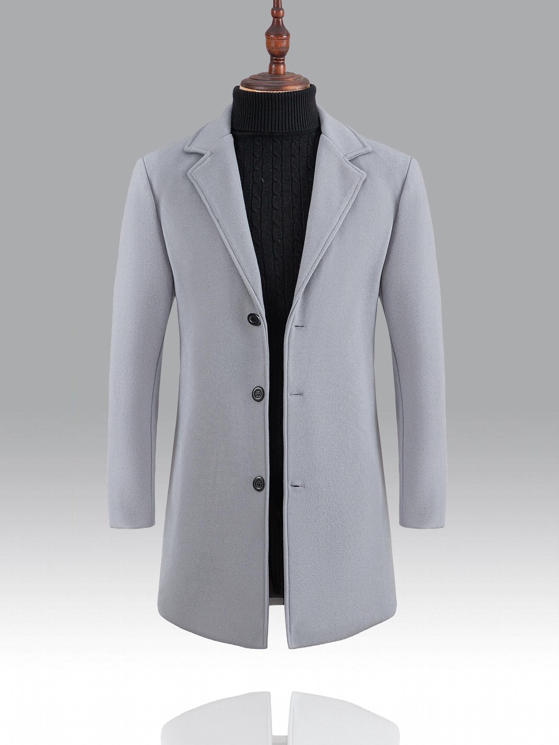 Men's Mid Length Button Up Lapel Coat For Fall Winter Business