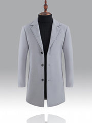 Men's Mid Length Button Up Lapel Coat For Fall Winter Business