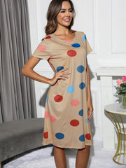Polka Dot Print Nightdress Crew Neck Short Sleeve Sleep Dress Women's Sleepwear