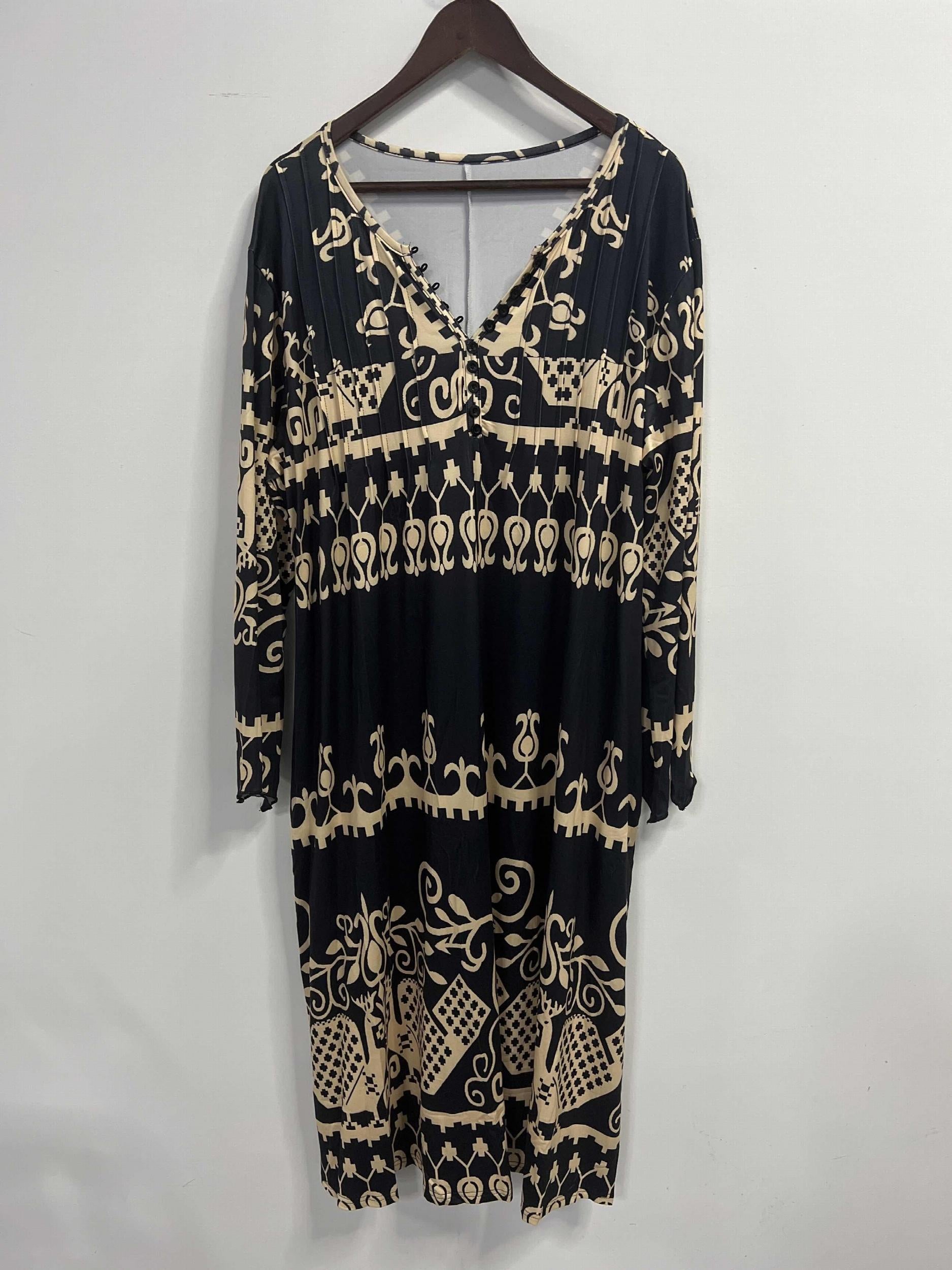 Boho Dress Women's Plus Tribal Print Button Decor Dress