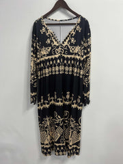 Boho Dress Women's Plus Tribal Print Button Decor Dress