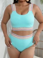 Sporty Bikini Set Women's Plus Ribbed Knit Swimsuit Two Piece Set