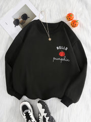 Pumpkin Print Sweatshirt Casual Long Sleeve Crew Neck Sweatshirt