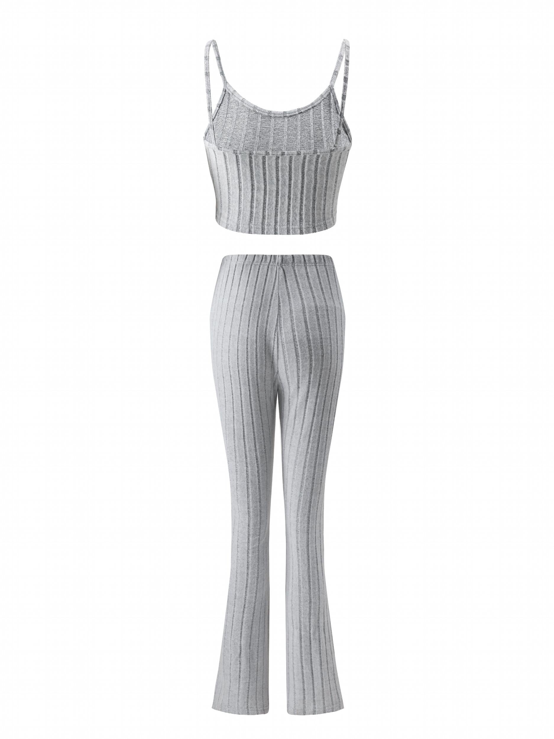 2pcs Solid Pajamas Set Comfort Cami Top & Elastic Pants Women's Loungewear