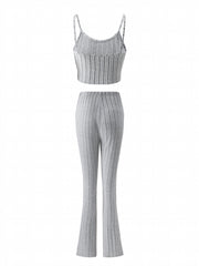 2pcs Solid Pajamas Set Comfort Cami Top & Elastic Pants Women's Loungewear