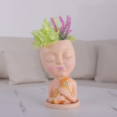 Cat Girl Resin Vase for Home Decor