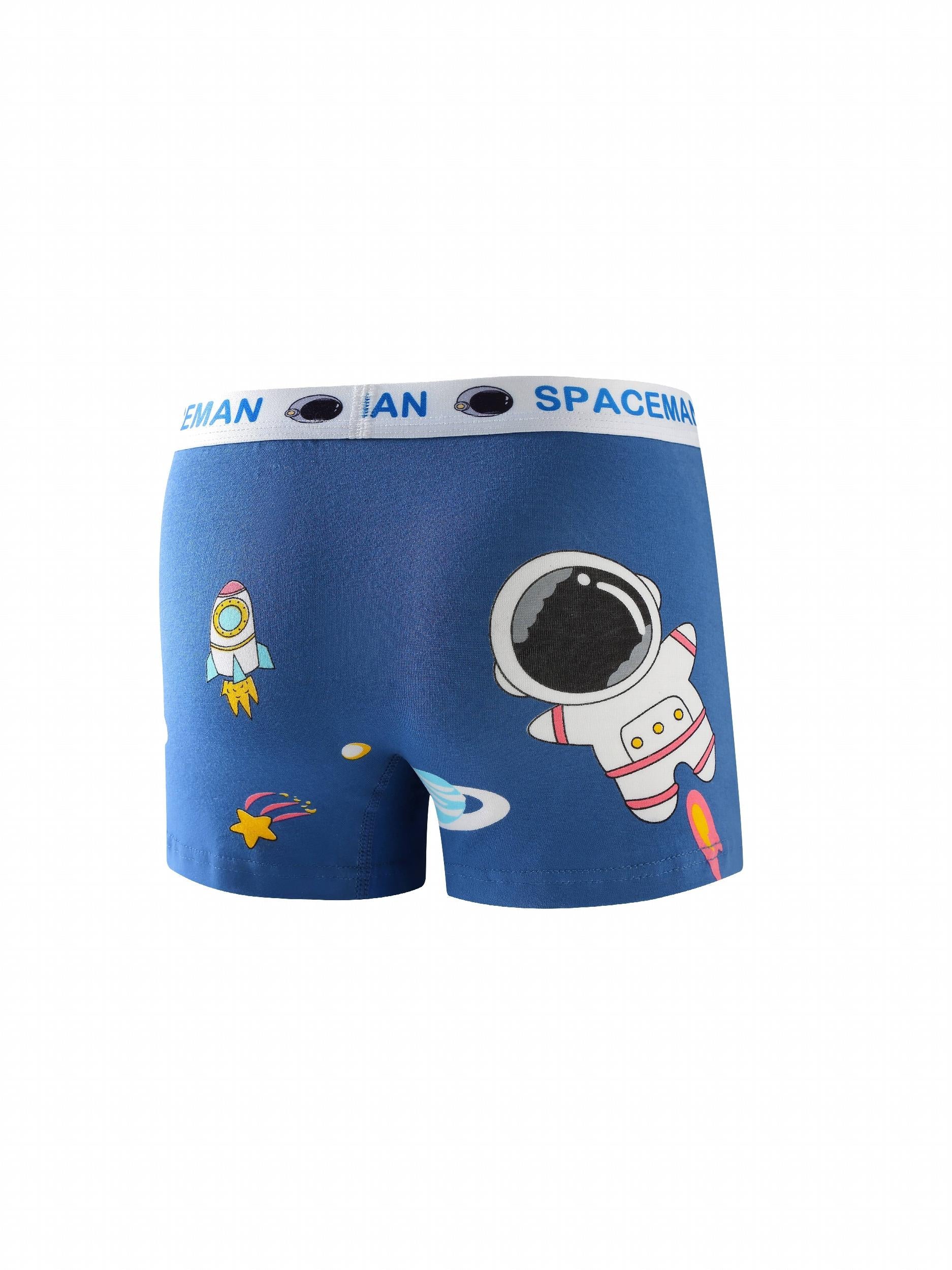 4pcs Astronaut Print Boys Cotton Boxer Briefs
