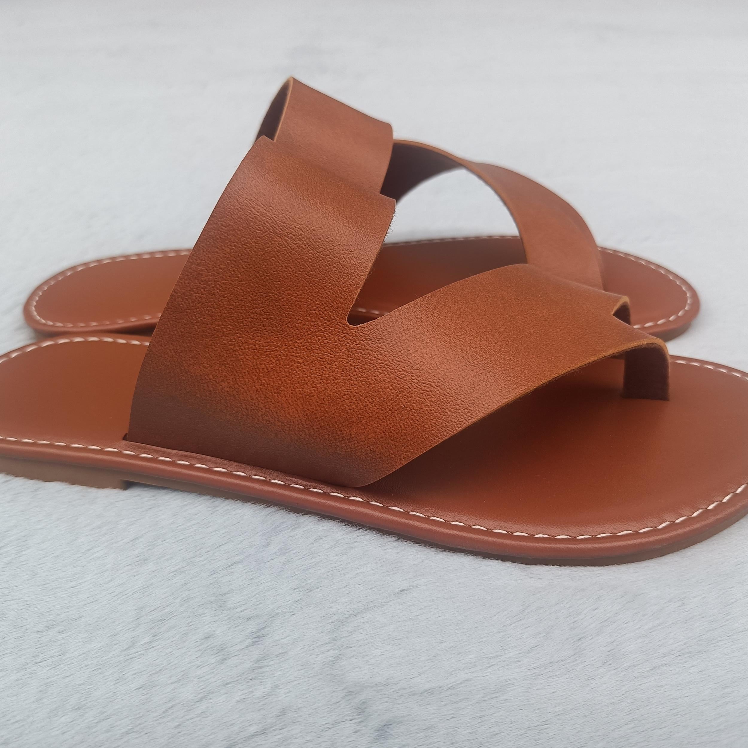 Women's Toe Loop Flat Slides Roman Style Non Slip Shoes