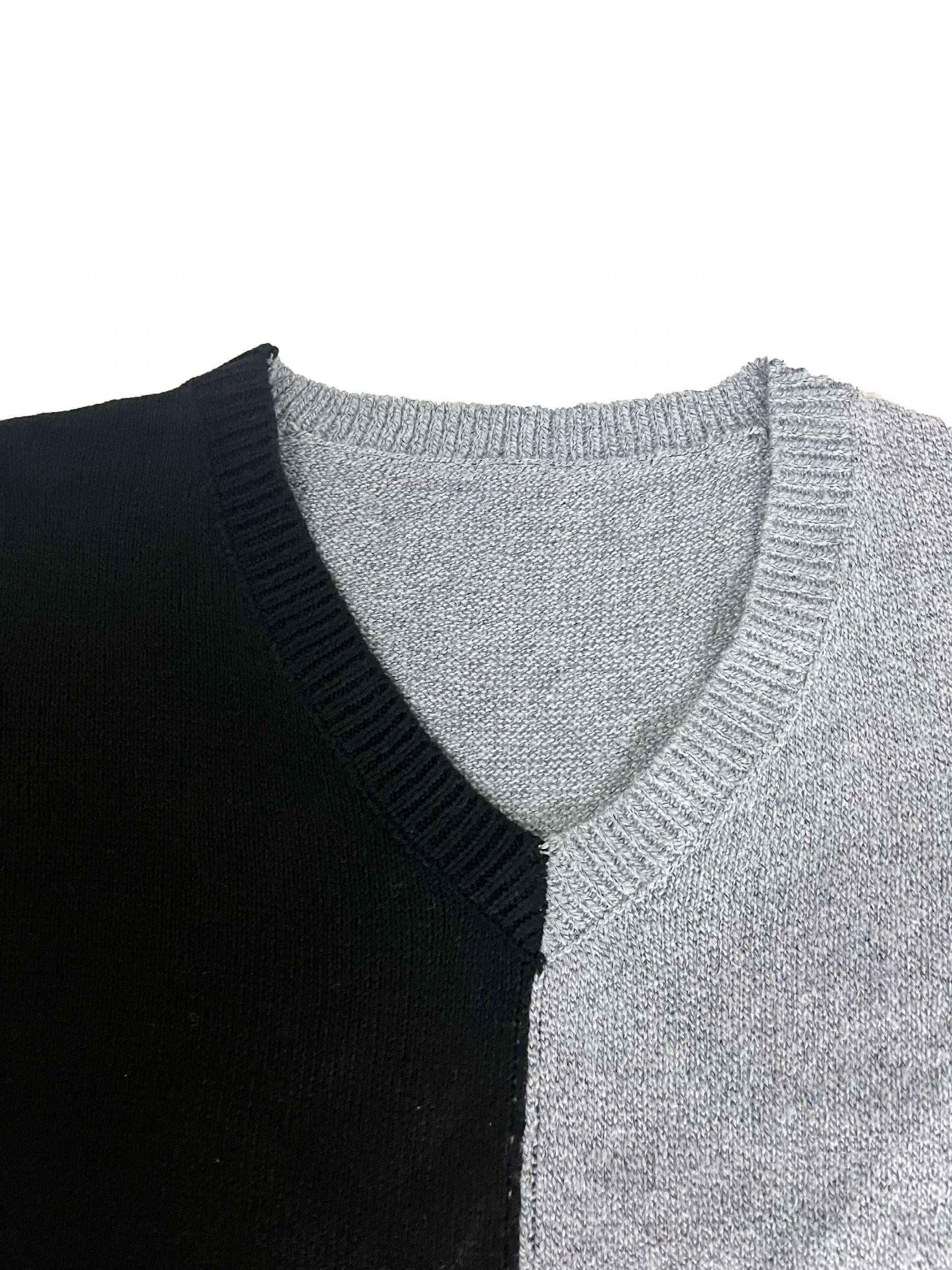 Colorblock V Neck Sweater Long Sleeve