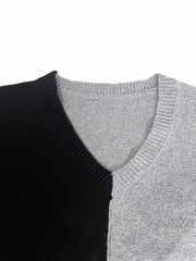 Colorblock V Neck Sweater Long Sleeve