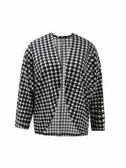 Houndstooth Print Batwing Sleeve Cardigan