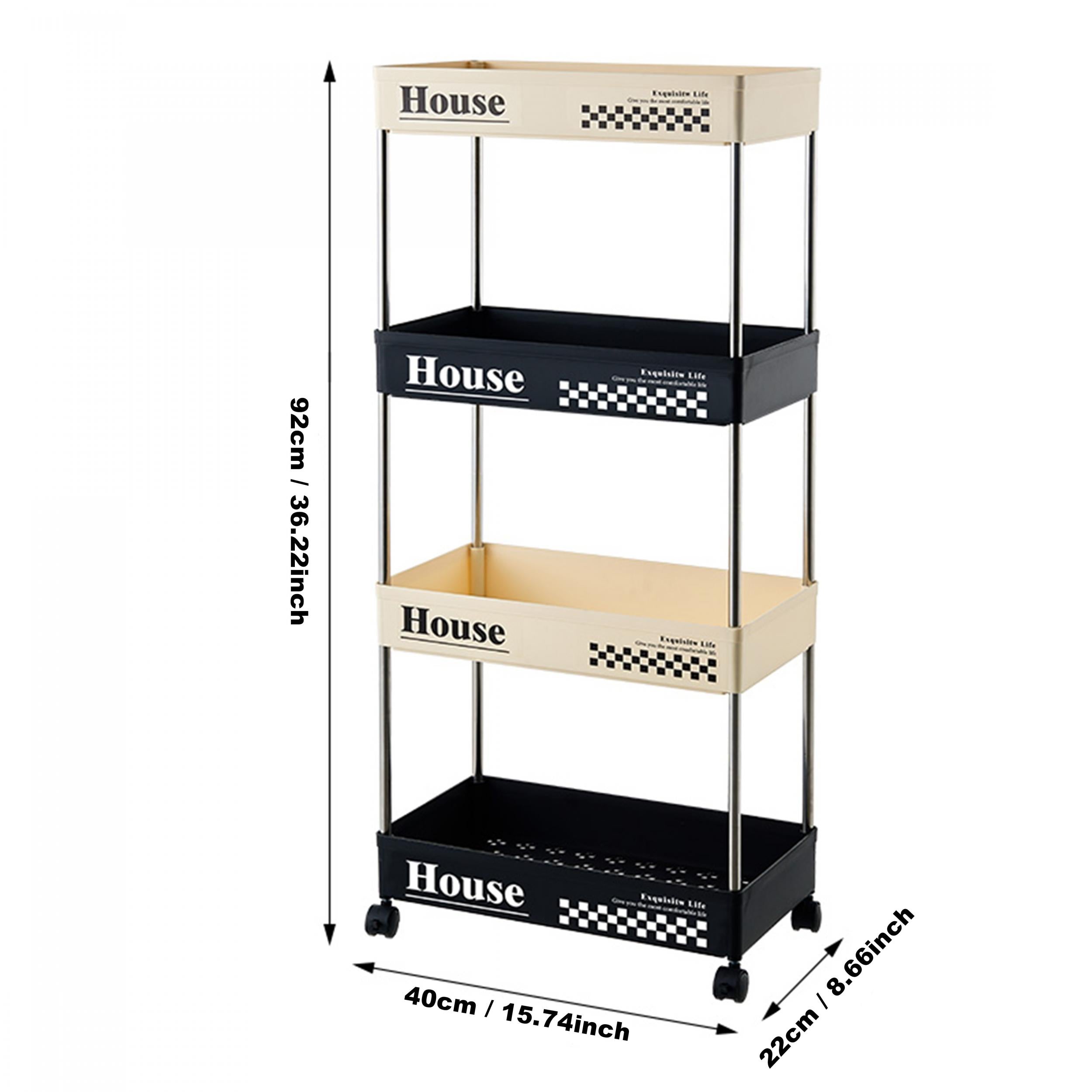 4 Shelf Storage Rack Rolling Utility Cart Movable Storage Book Shelves