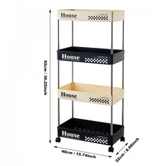 4 Shelf Storage Rack Rolling Utility Cart Movable Storage Book Shelves