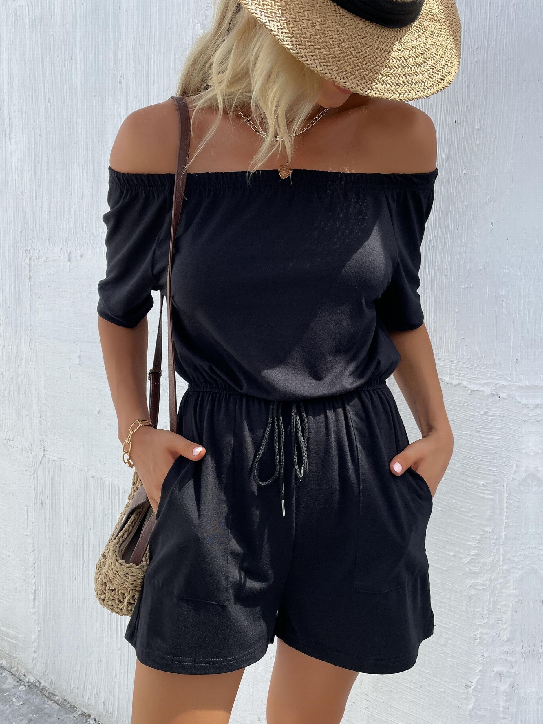 Off Shoulder Solid Jumpsuit Casual Jumpsuit For Women