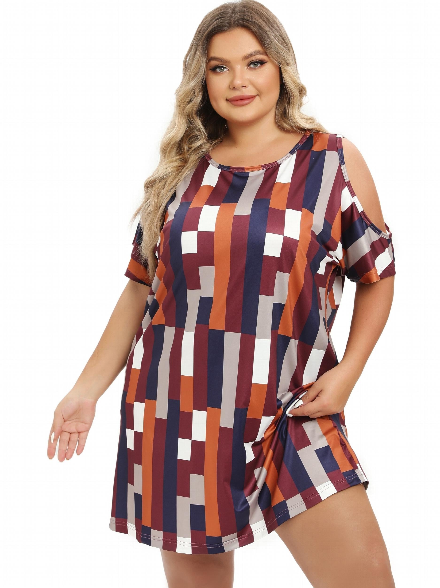 Striped Cold Shoulder Round Neck Sleep Dress