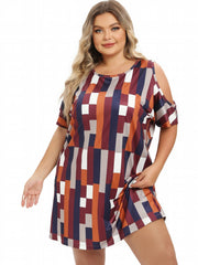 Striped Cold Shoulder Round Neck Sleep Dress
