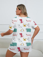 Dog Print Tee & Shorts Set Women's Pajama 2 Piece