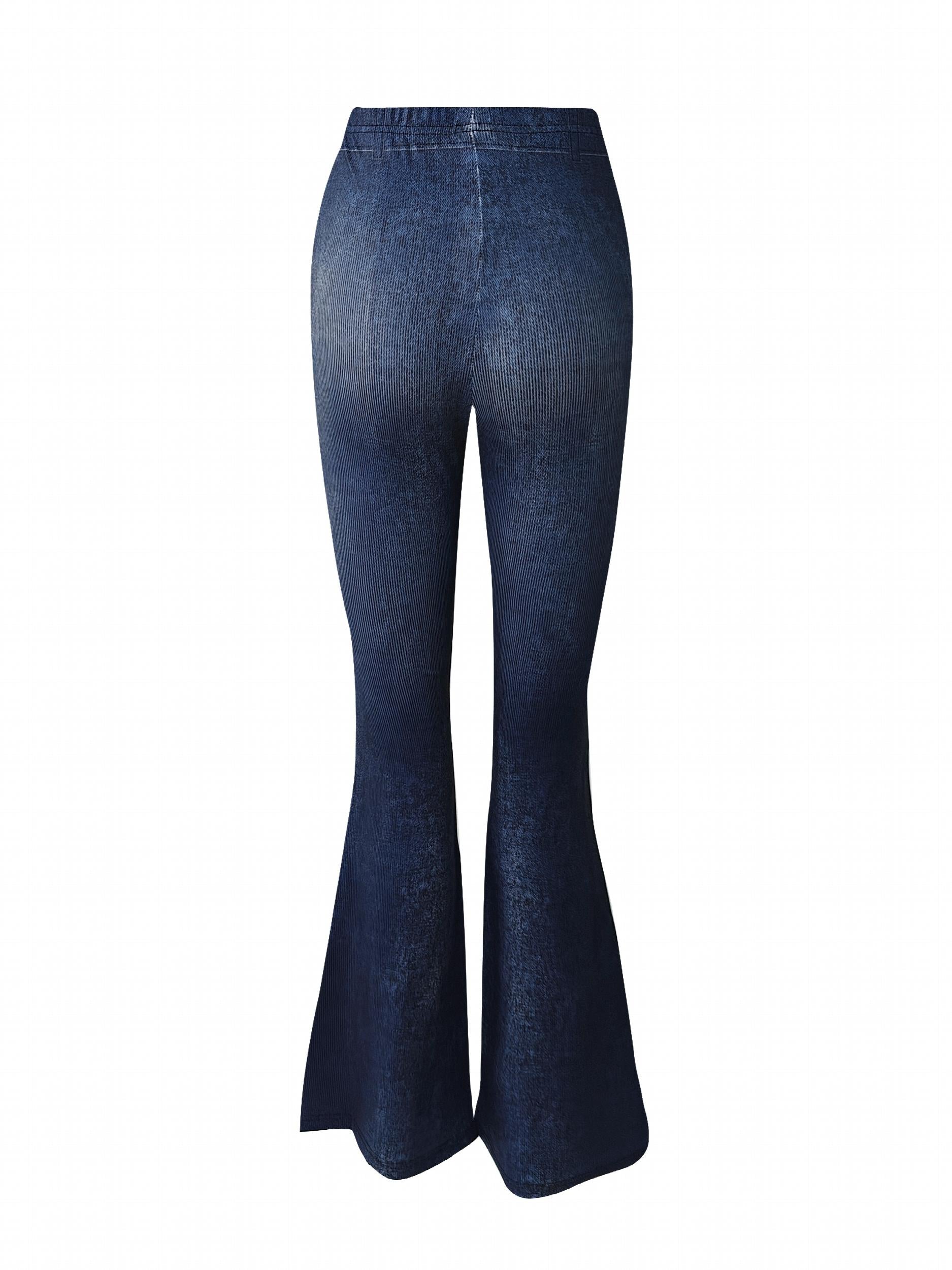 Denim Print Bell Bottom Pants Women's Activewear