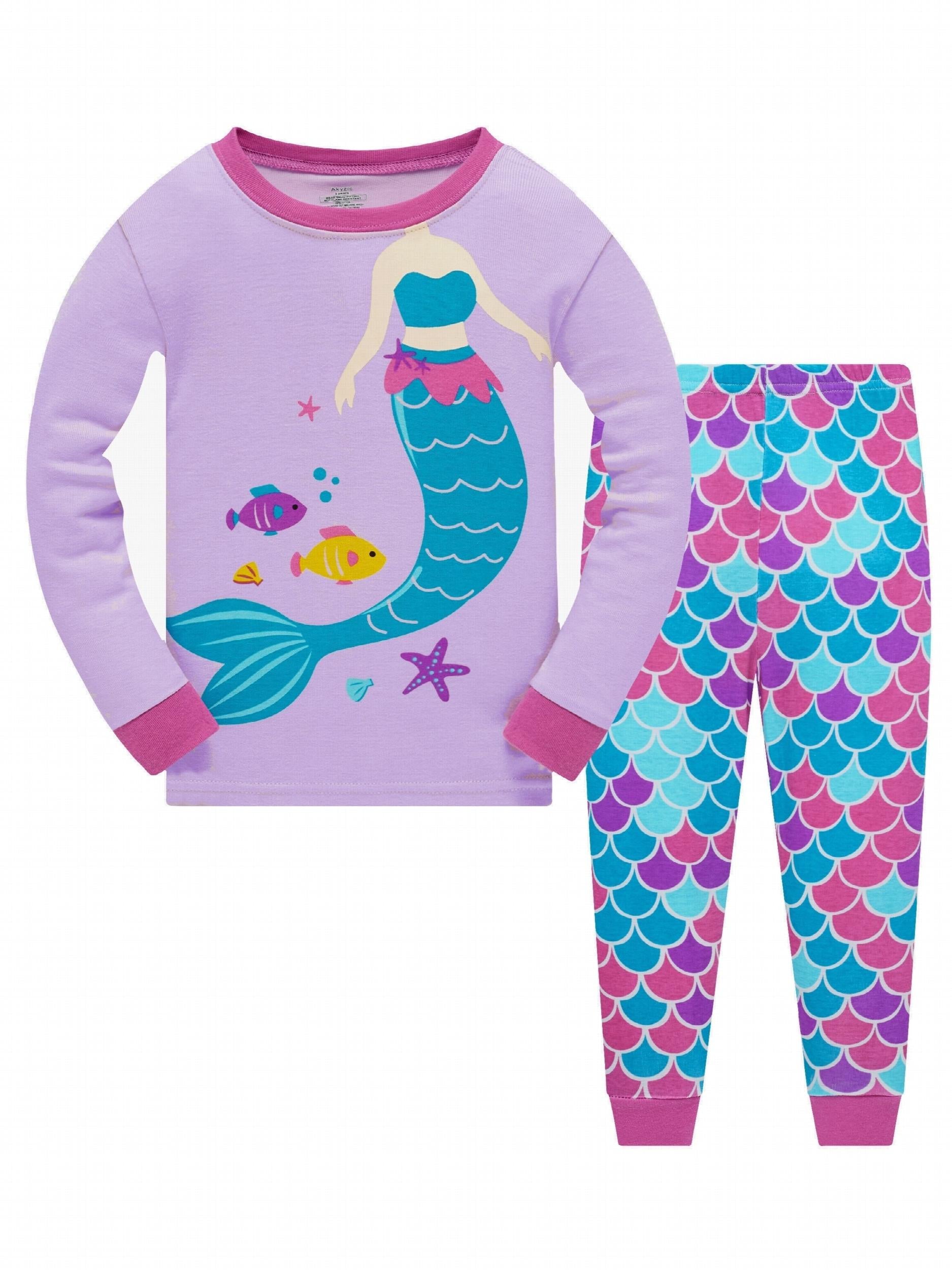 Girls Mermaid Cartoon Top & Pants Pajamas Set