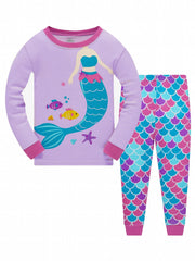 Girls Mermaid Cartoon Top & Pants Pajamas Set