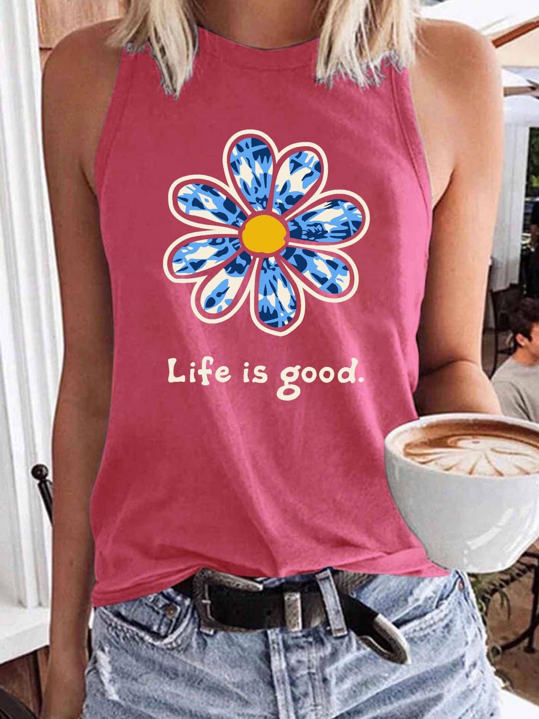 Floral & Letter Print Sleeveless Top