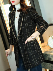 Plaid Print Lapel Blazer Long Sleeve Outerwear With Pocket