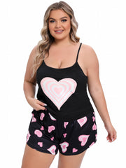 Heart Print Cami Top & Shorts Pajama Set