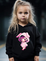 Anime Girl Pattern Long Sleeve Hooded Sweatshirt & Sweatpants