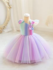 Girls Sleeveless Princess Dress with Bow Mesh Panelled Bodysuit