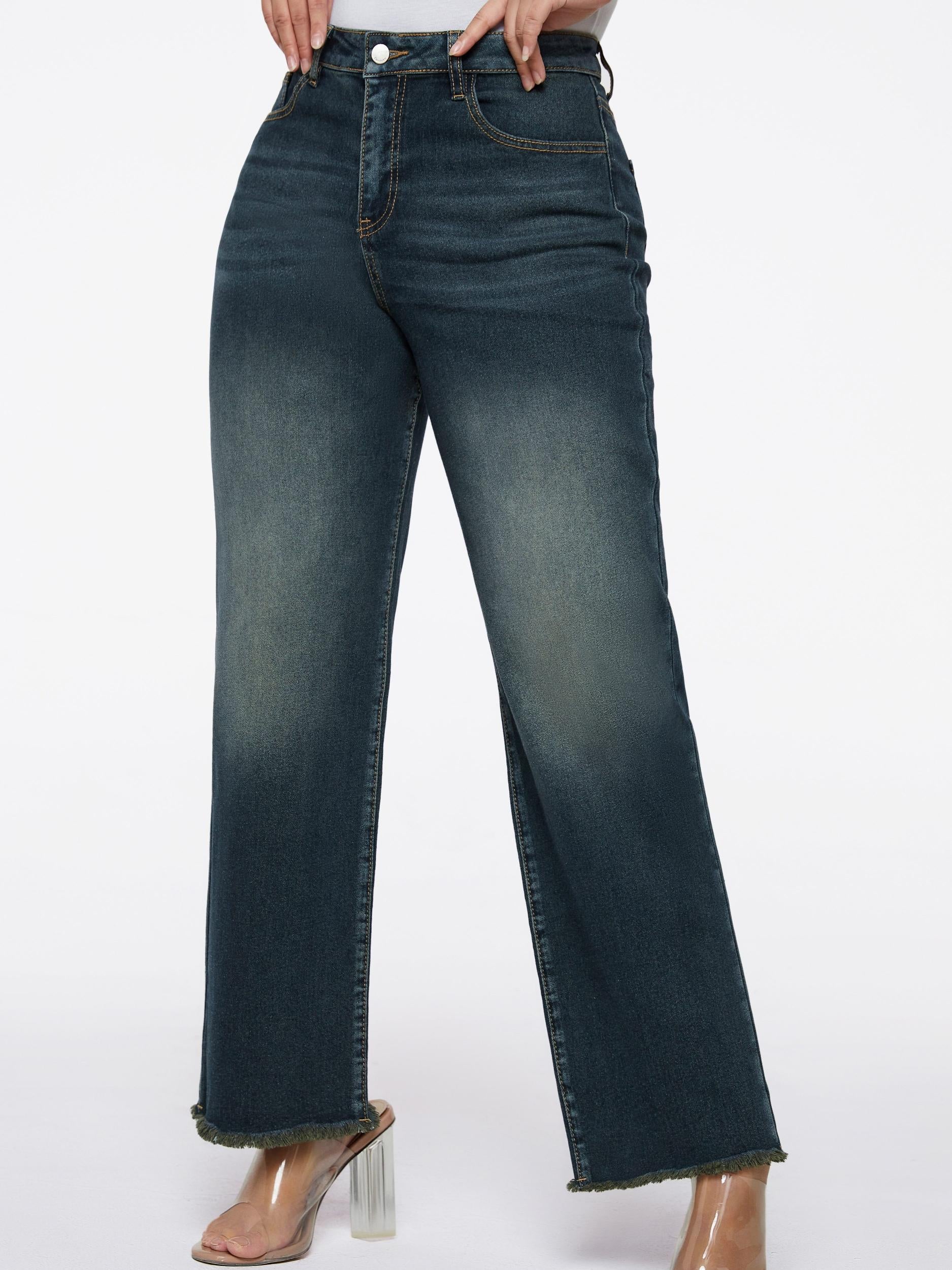 High Waist Straight Loose Boyfriend Jeans Water Ripple Embossed Crotch