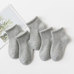 5 pairs Boys Plain Ankle Socks Breathable Comfortable Sport Socks For Kids