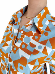 Geometric Print Plus Size Blouse Women's Long Sleeve Shirt