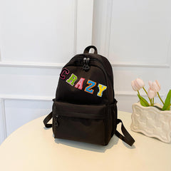 Colorful Plush Letter Patch Backpack Nylon Travel Daypack