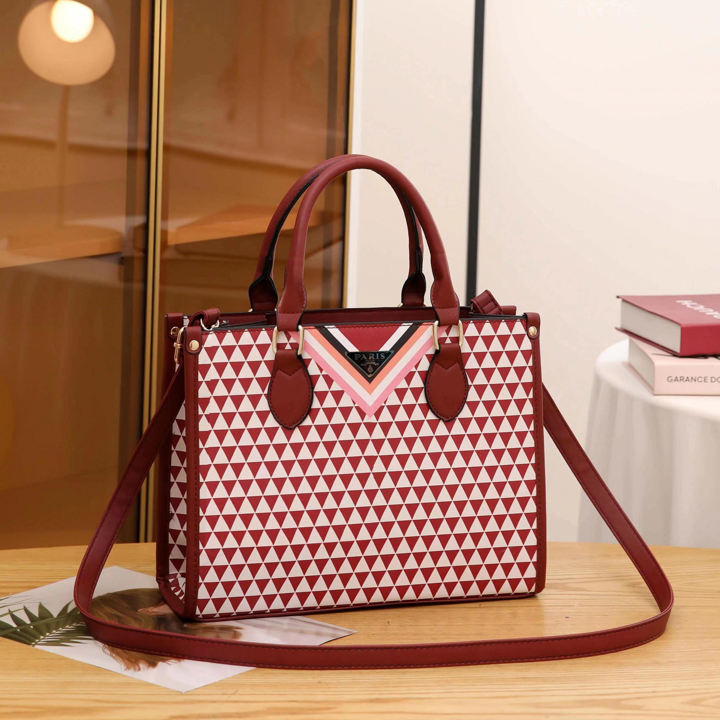 Geometric Pattern PVC Tote Bag Top Handle Shoulder & Crossbody Bag