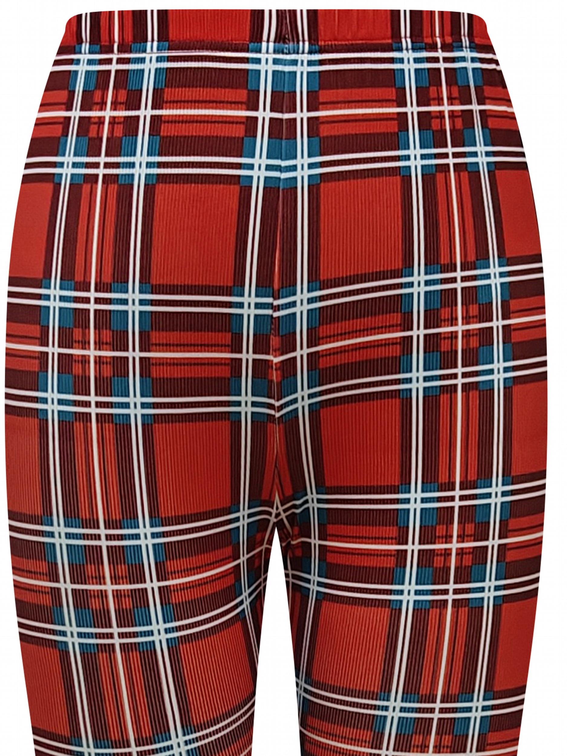 Plaid Print Block Yoga Pants High Stretch Leggings
