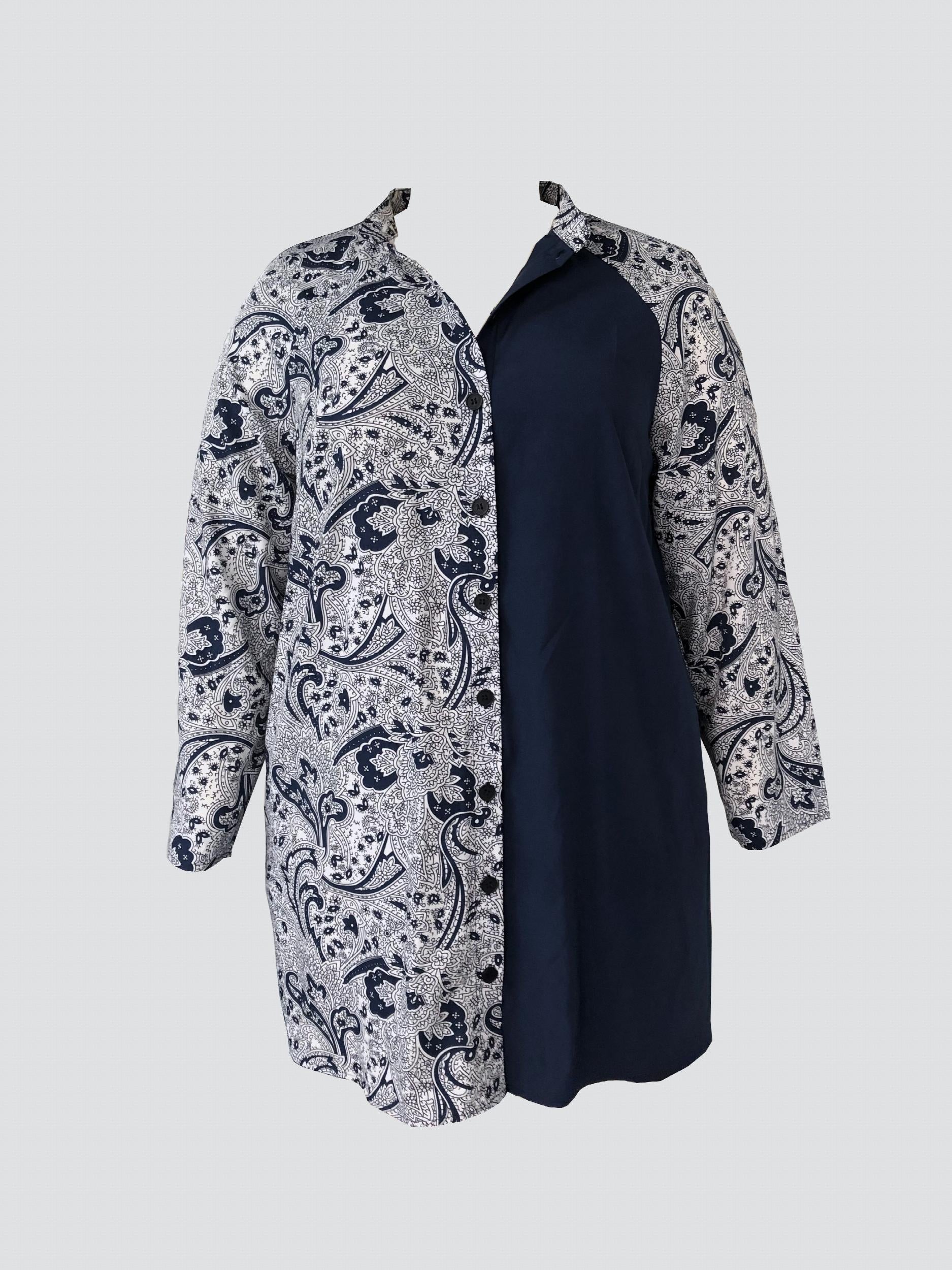 Boho Paisley Print Long Sleeve Dress Plus Size Button Up