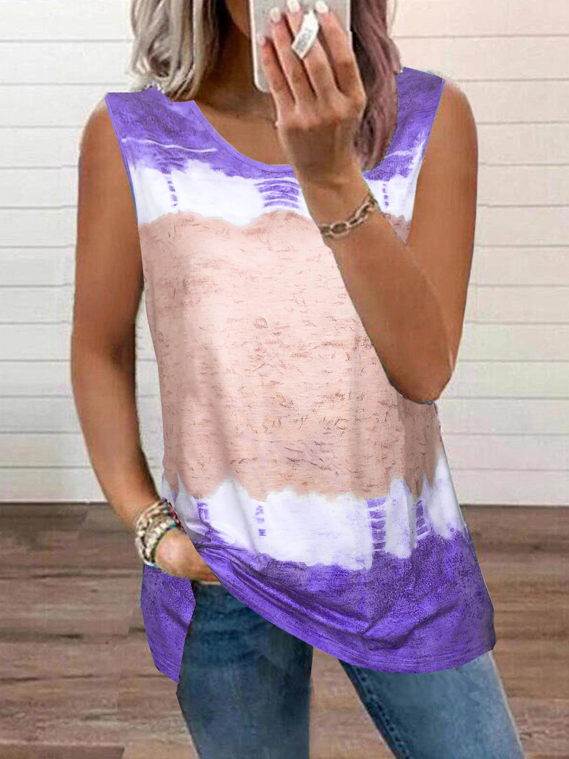 Tie Dye Tank Top Women's Round Neck Casual Stretch Tank