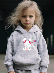 Kid's Singing Bunny Print Hoodie & Pants Set Girl's Sporty Clothes