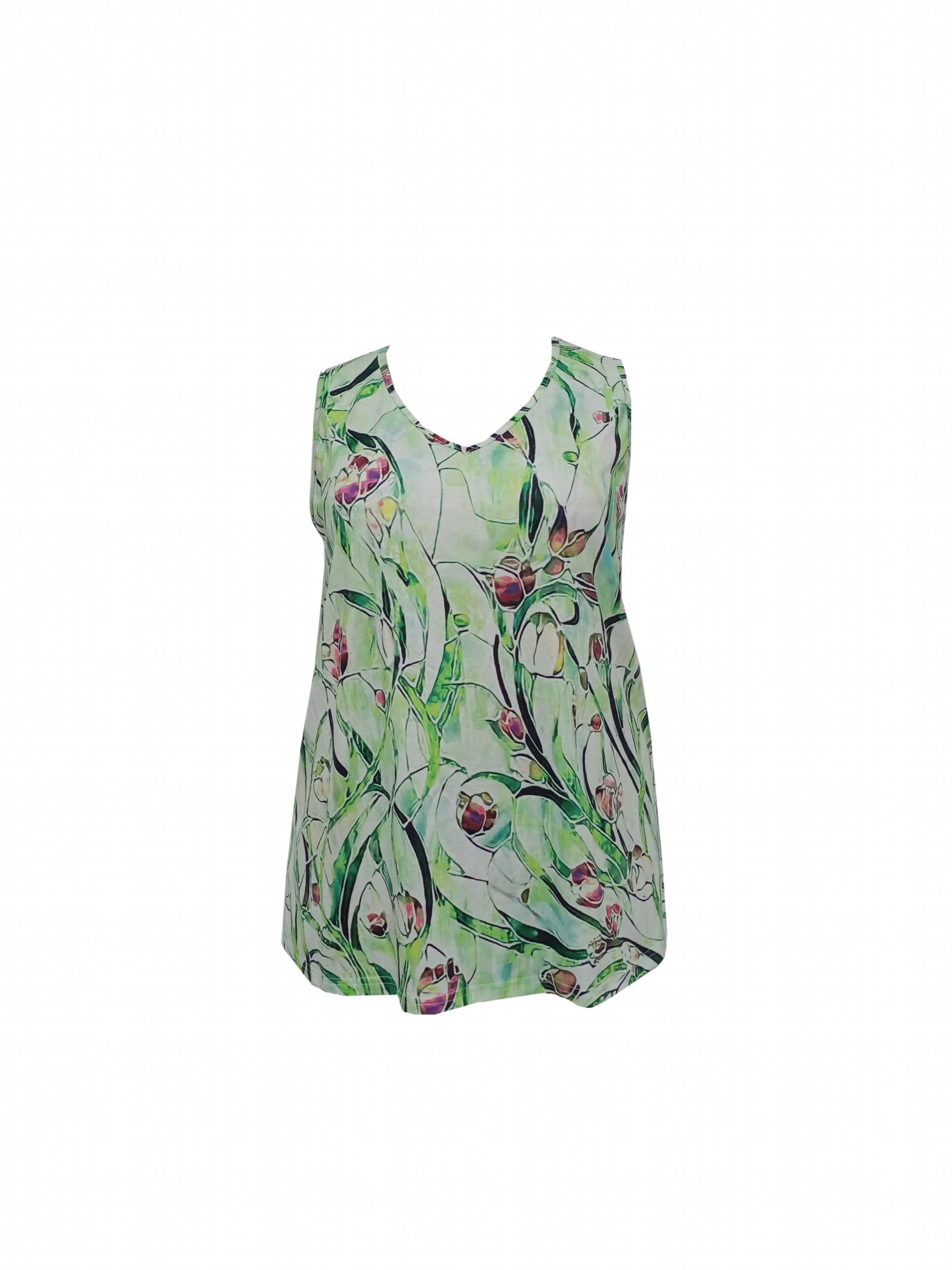 Women's Plus Floral & Leaf Print V Neck Tank Top