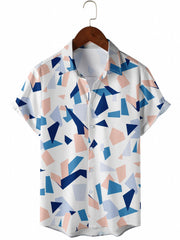 Men's Geometric Print Button Up Short Sleeve Shirt