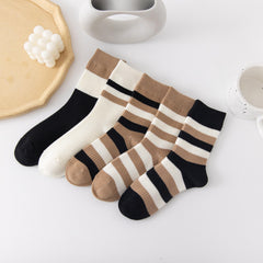 5 Pairs Striped Crew Socks Comfy & Breathable All match Socks
