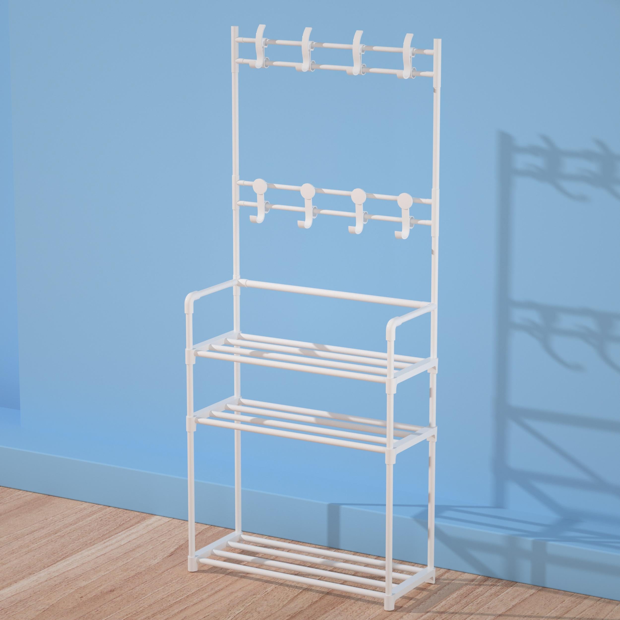 2-in-1 Multifunctional Shoes Organizer Shelf with Coat Rack