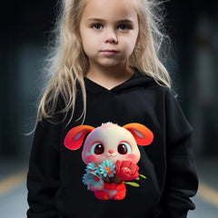Girls Rabbit Pattern Hooded Sweatshirt and Sweatpants Set