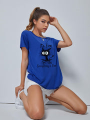 Cartoon Cat Print Short Sleeve T-shirt for Women