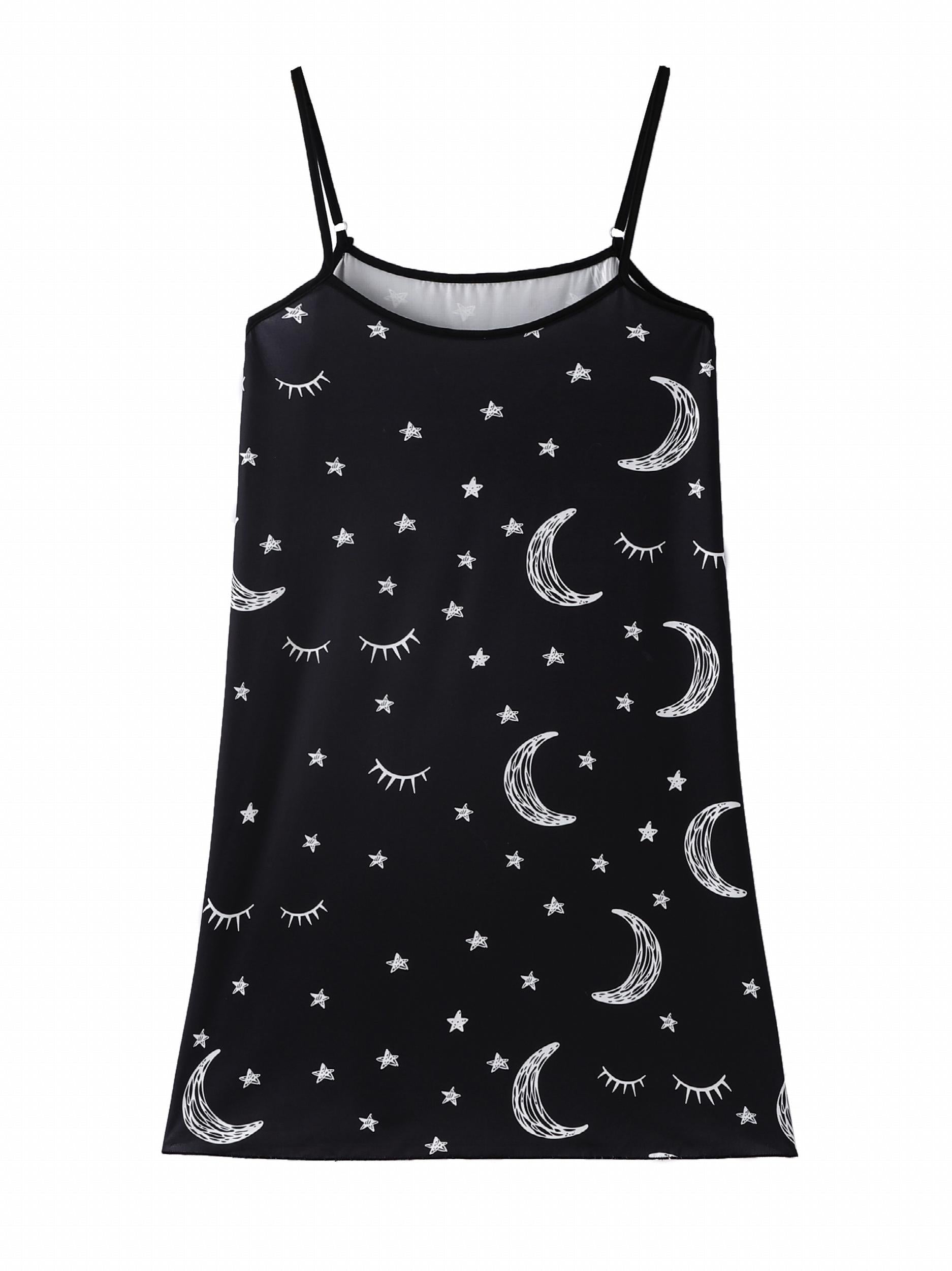 Star Moon Print Round Neck Cami Nightdress