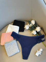 3pcs Lace Thongs Soft & Comfy Ribbed Panties Women's Lingerie